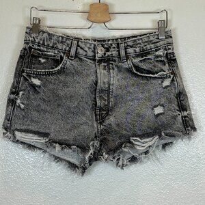 Zara Trafaluc Zara Acid Wash Dark Wash Cut Off Distressed Shorts Size 6